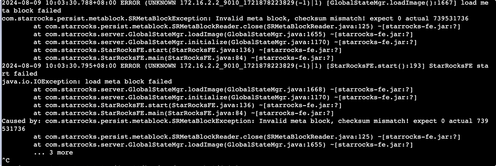 fe节点无法启动，报错load meta block failed - 💬 StarRocks 用户问答 - StarRocks中文社区论坛