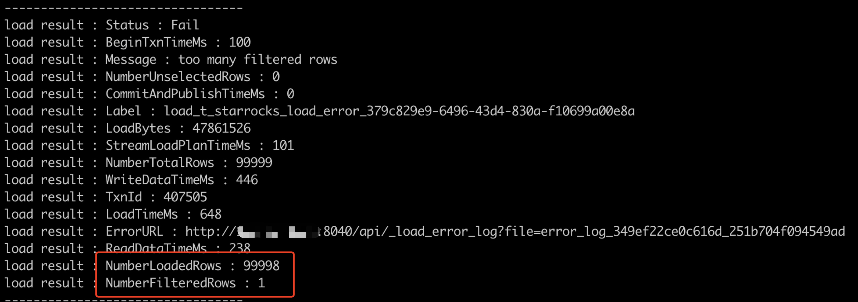 Streamload error value count does not match column count