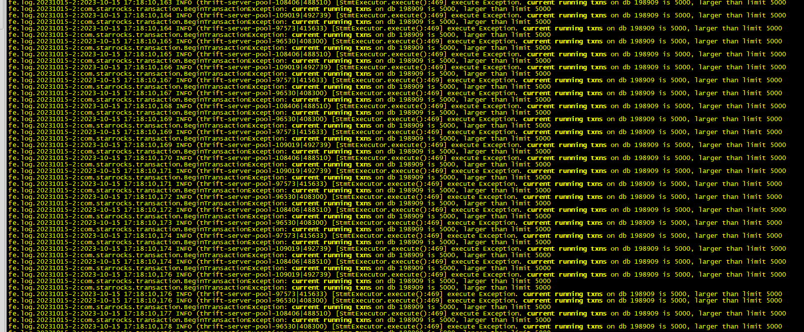 Current running txns on db 198909 is 5000 starrocks 