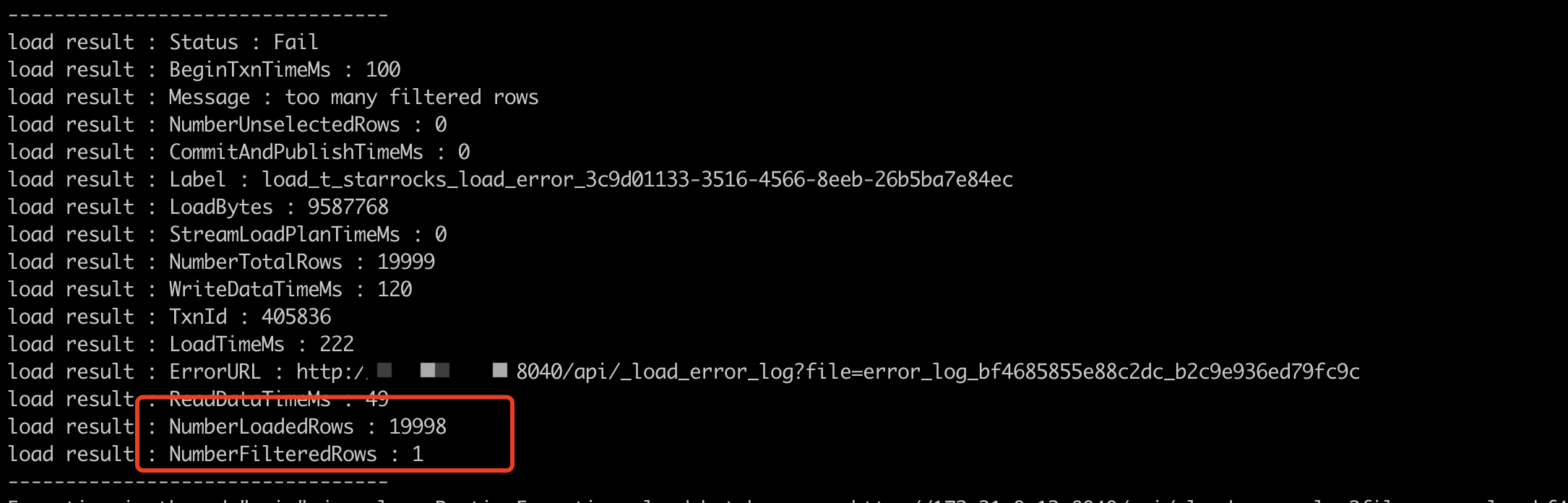 Streamload error value count does not match column count